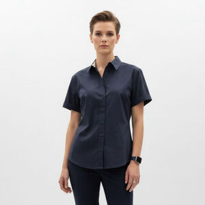 Androgynous Fox Swift Fox Navy Short Sleeve Button Down Shirt - Large